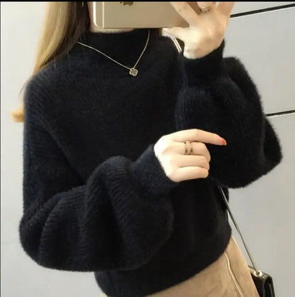 Damen Rollkragenpullover mit weitem Ärmel Strickpullover