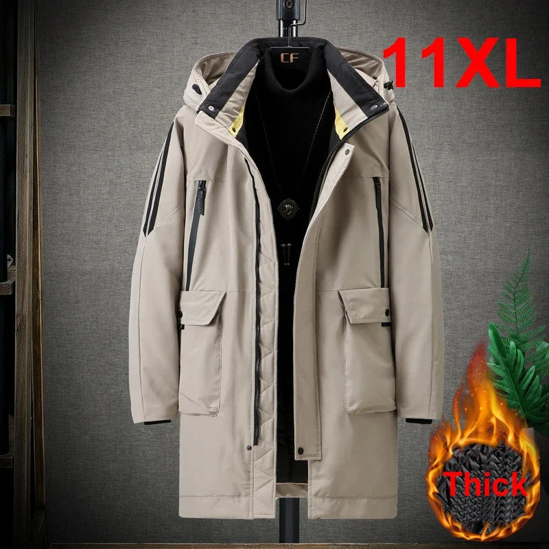 Herren Winter Parka mit Kapuze und Streifen Lang Wattiert