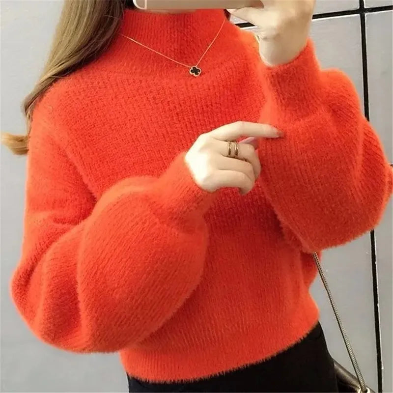 Damen Rollkragenpullover mit weitem Ärmel Strickpullover