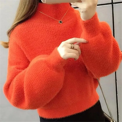 Damen Rollkragenpullover mit weitem Ärmel Strickpullover