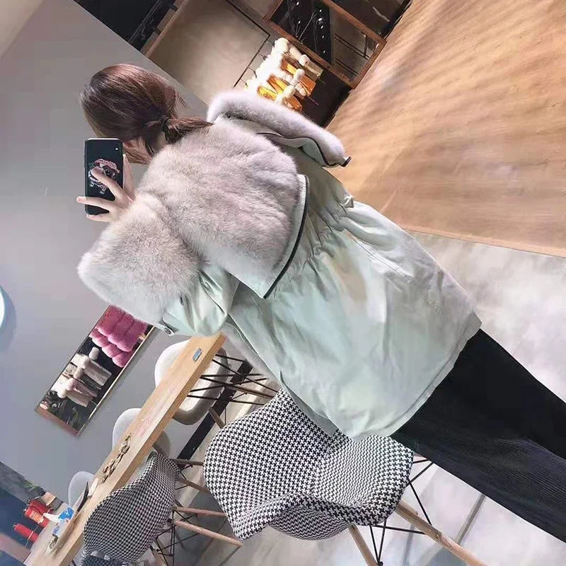 Damen Parka Jacke mit Kapuze und Pelzimitat Futter Olive Grün