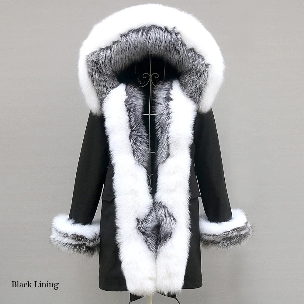 Winterparka mit Kapuze und Fellbesatz für Damen