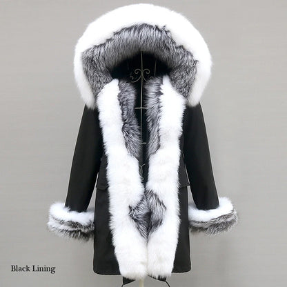 Winterparka mit Kapuze und Fellbesatz für Damen