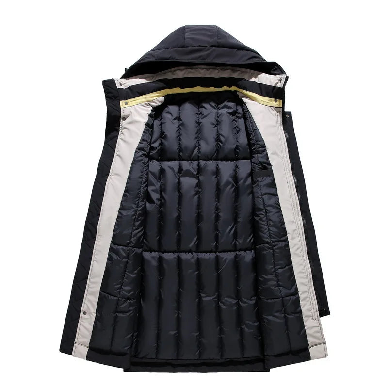 Herren Winter Parka mit Kapuze und Streifen Lang Wattiert