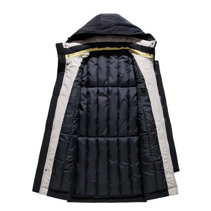 Herren Winter Parka mit Kapuze und Streifen Lang Wattiert