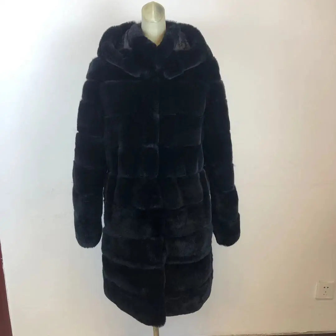 Damen Kapuzen Kunstpelz Mantel Langarm Winterjacke