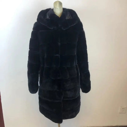 Damen Kapuzen Kunstpelz Mantel Langarm Winterjacke