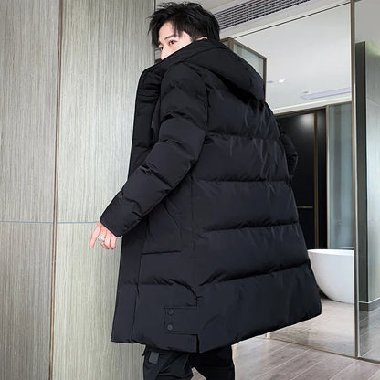 Herren Langer Steppmantel mit Kapuze – Warm Gefütterter Winterparka mit Taschen