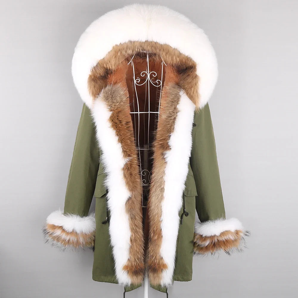 Winterparka mit Kapuze und Fellbesatz für Damen