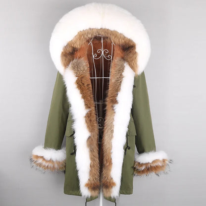 Winterparka mit Kapuze und Fellbesatz für Damen