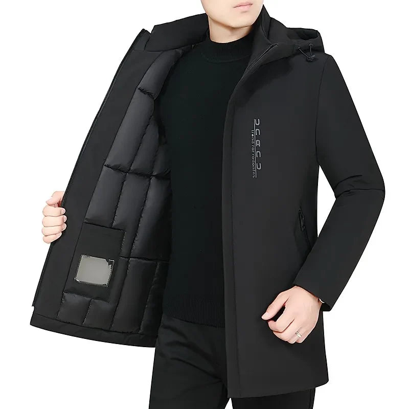 Herren Winterjacke mit Kapuze und Stehkragen, Wattiert, Winddicht