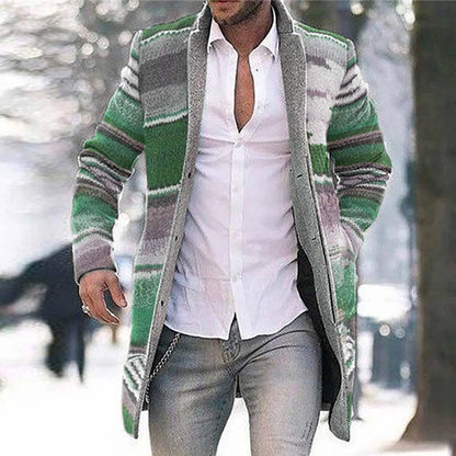 Herren Cardigan Strickjacke Lang Multi-Farben Gestreift Offen Wintermantel Jacke