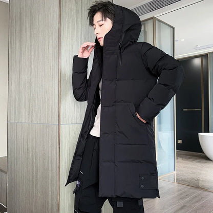 Herren Langer Steppmantel mit Kapuze – Warm Gefütterter Winterparka mit Taschen