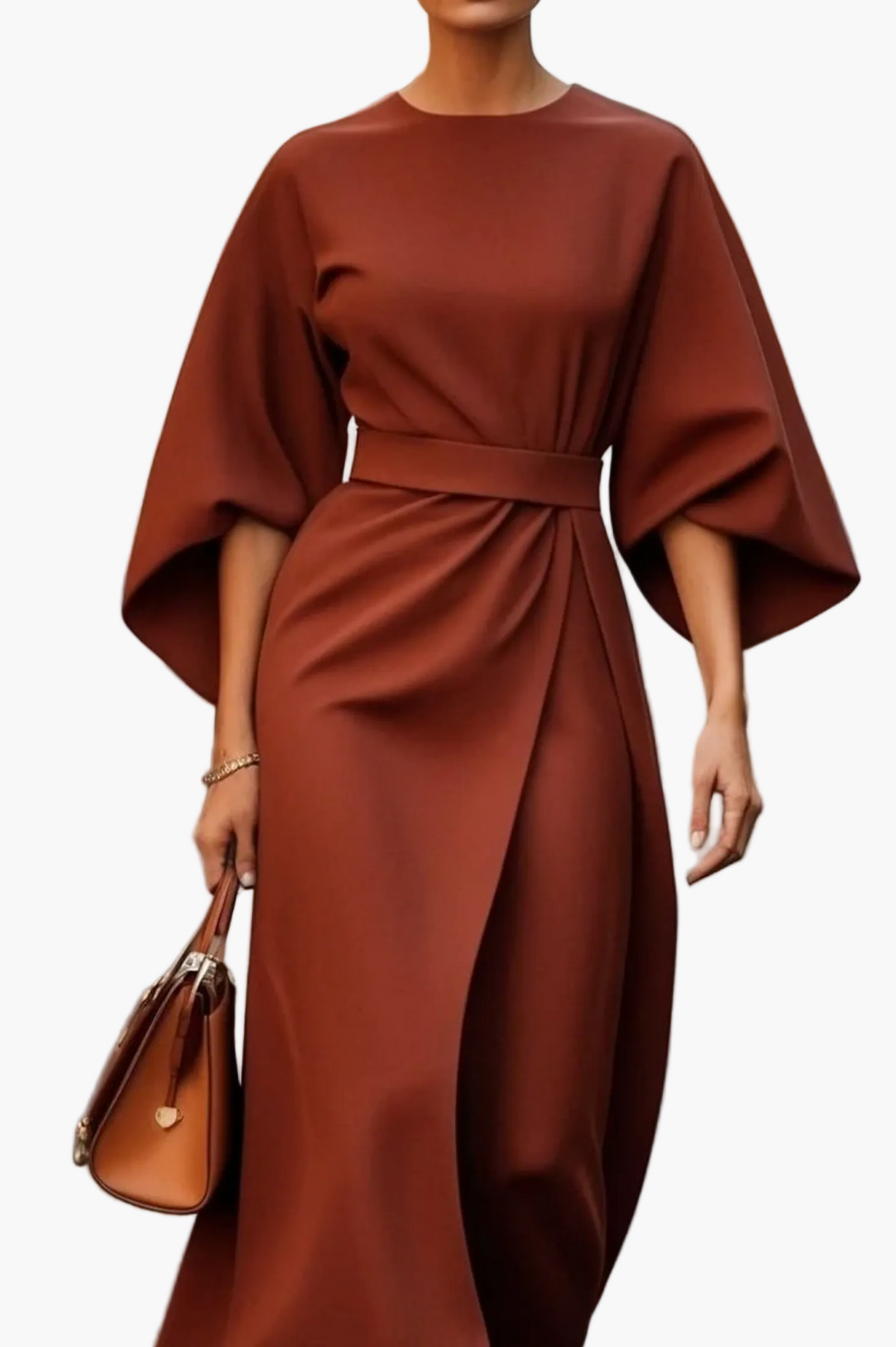 Damen Midi-Kleid mit eleganten Laternenärmeln – Stilvoll für Business & festliche Anlässe