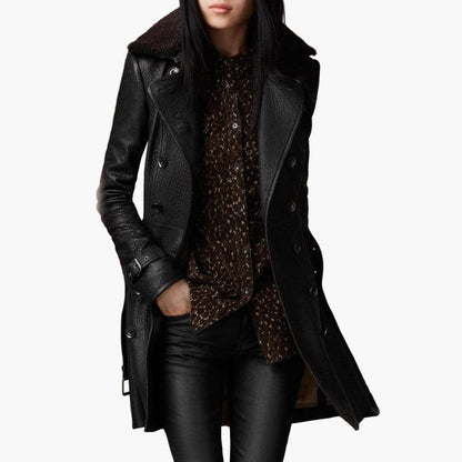 Damen Veganem Leder Trenchcoat – Eleganter Mantel im modernen Streetstyle-Look für modebewusste Frauen
