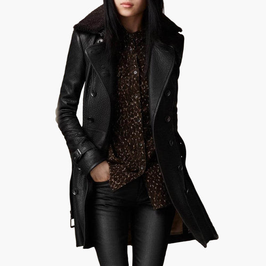 Damen Veganem Leder Trenchcoat – Eleganter Mantel im modernen Streetstyle-Look für modebewusste Frauen