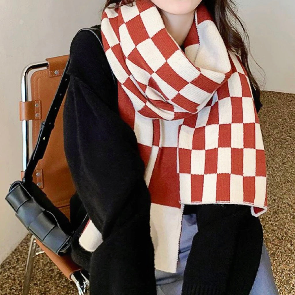 Unisex Schal im Schachbrettmuster, karierter Winterschal, weicher gestrickter Halstuch
