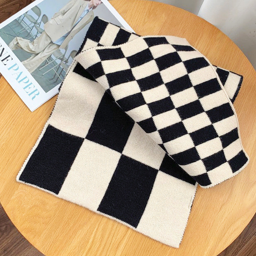 Unisex Schal im Schachbrettmuster, karierter Winterschal, weicher gestrickter Halstuch