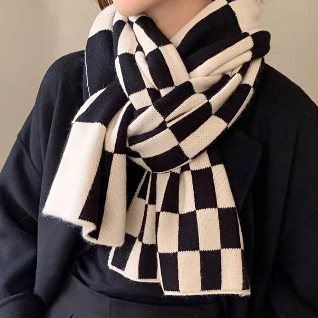 Unisex Schal im Schachbrettmuster, karierter Winterschal, weicher gestrickter Halstuch