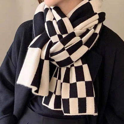 Unisex Schal im Schachbrettmuster, karierter Winterschal, weicher gestrickter Halstuch