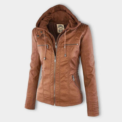 Damen Übergangsjacke mit Kapuze und Reißverschluss im modernen Biker-Stil
