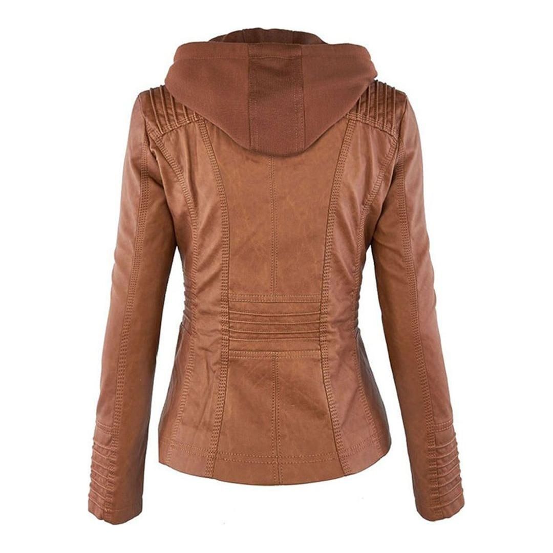 Damen Übergangsjacke mit Kapuze und Reißverschluss im modernen Biker-Stil