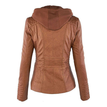 Damen Übergangsjacke mit Kapuze und Reißverschluss im modernen Biker-Stil