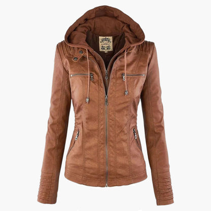 Damen Übergangsjacke mit Kapuze und Reißverschluss im modernen Biker-Stil