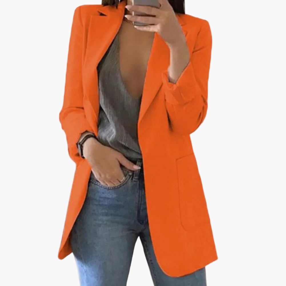 Damen Blazer Lang Geschnitten – Eleganter Business & Freizeit Blazer mit Offener Front und Langen Ärmeln