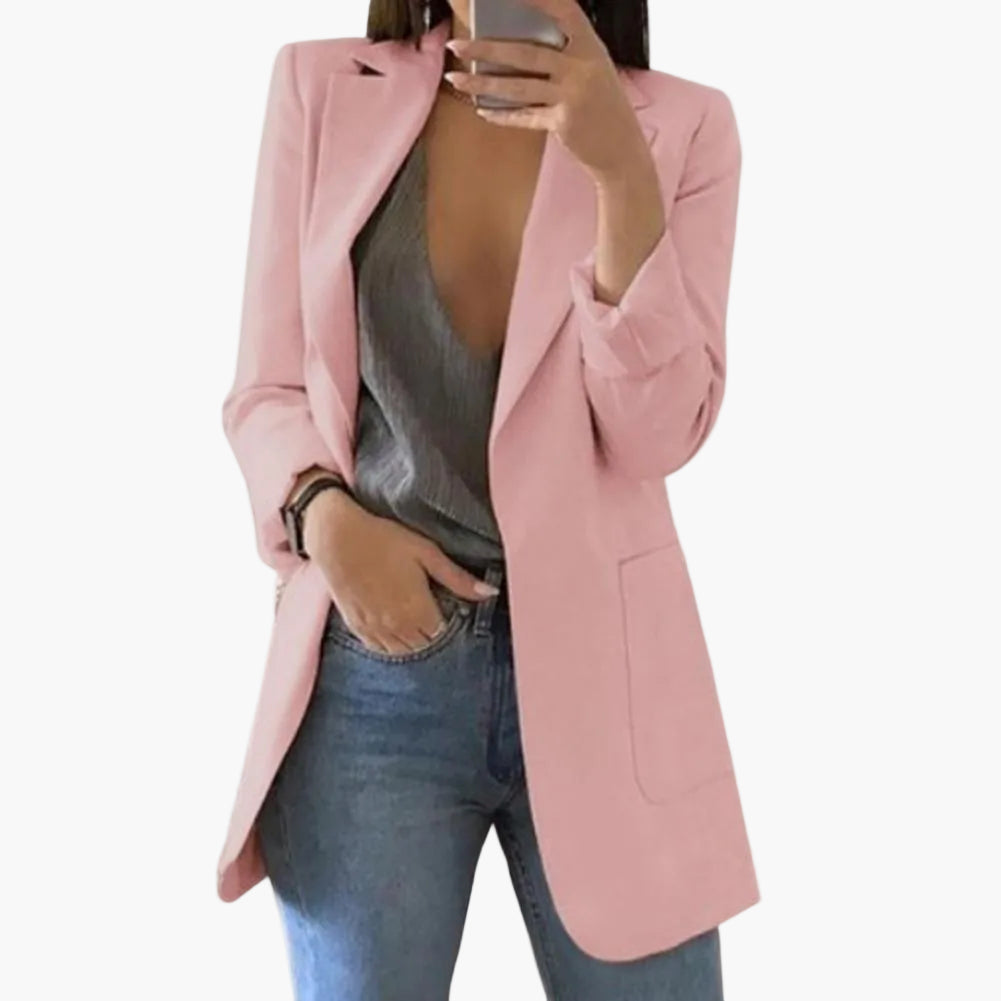 Damen Blazer Lang Geschnitten – Eleganter Business & Freizeit Blazer mit Offener Front und Langen Ärmeln