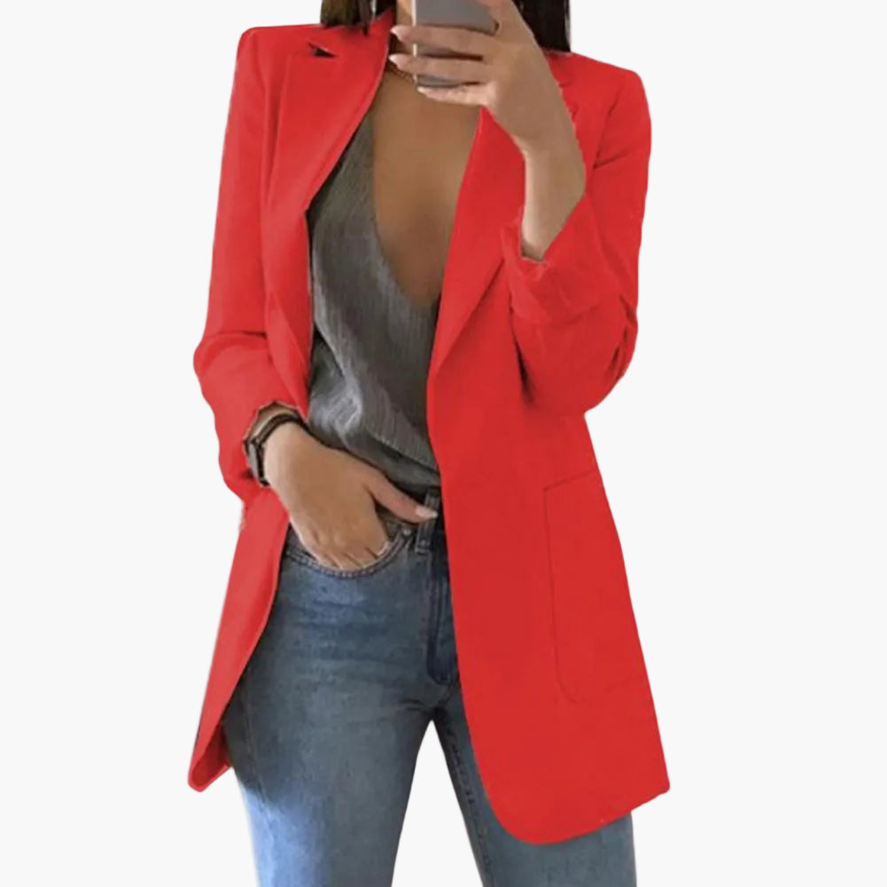 Damen Blazer Lang Geschnitten – Eleganter Business & Freizeit Blazer mit Offener Front und Langen Ärmeln