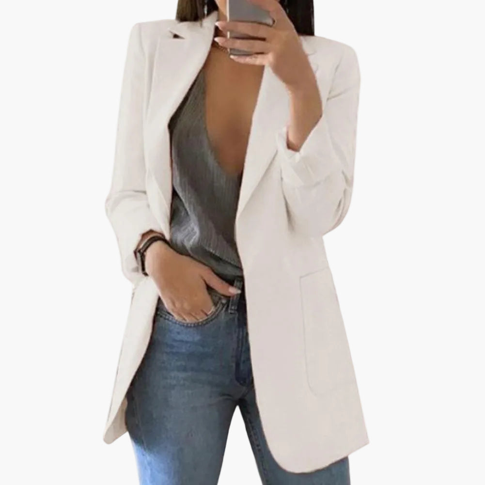 Damen Blazer Lang Geschnitten – Eleganter Business & Freizeit Blazer mit Offener Front und Langen Ärmeln