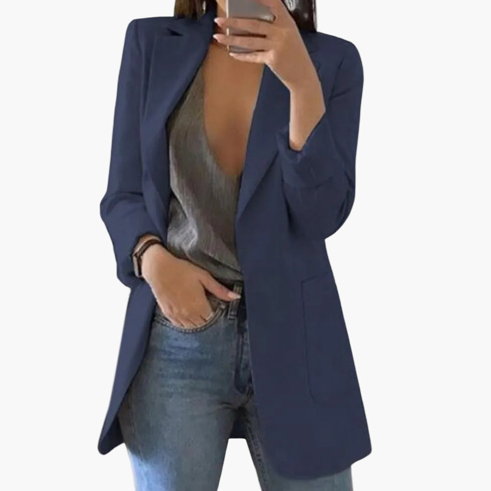 Damen Blazer Lang Geschnitten – Eleganter Business & Freizeit Blazer mit Offener Front und Langen Ärmeln