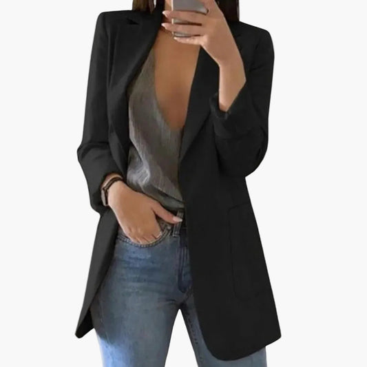 Damen Blazer Lang Geschnitten – Eleganter Business & Freizeit Blazer mit Offener Front und Langen Ärmeln