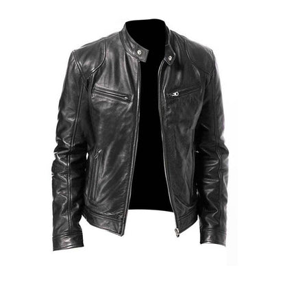 Herren Klassische Bikerjacke im Modern Fit – Kurzjacke mit Stehkragen & Reißverschlusstaschen