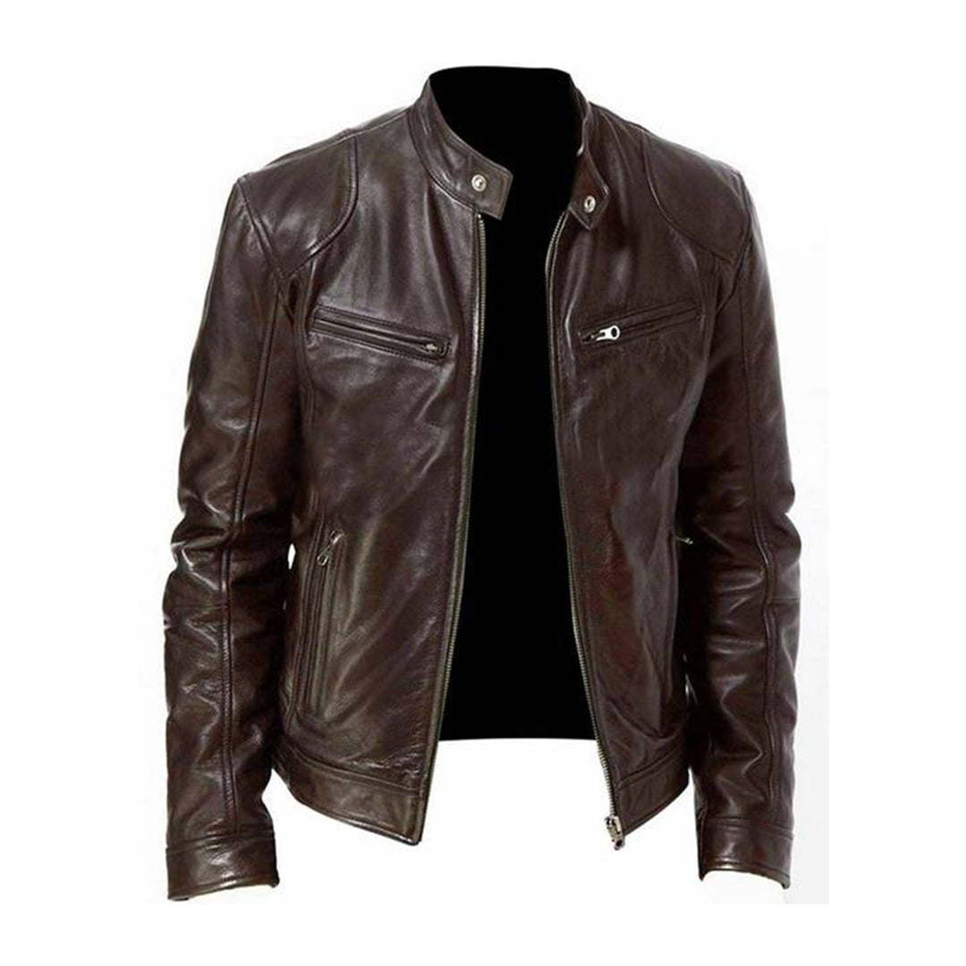 Herren Klassische Bikerjacke im Modern Fit – Kurzjacke mit Stehkragen & Reißverschlusstaschen