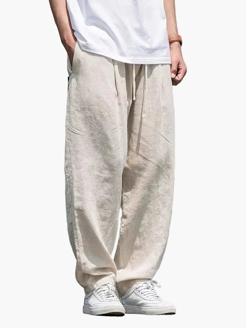 Herren Baggy Freizeithose Veganes Leinen Lockerer Schnitt – Modisch & Bequem für Alltag und Freizeit