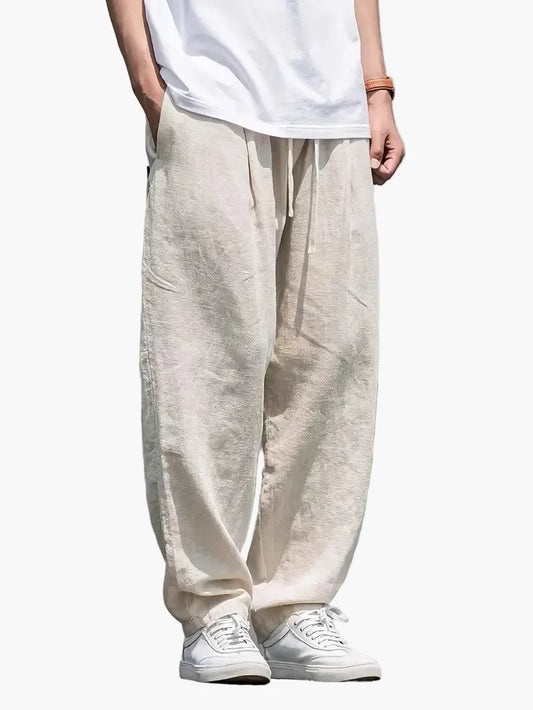 Herren Baggy Freizeithose Veganes Leinen Lockerer Schnitt – Modisch & Bequem für Alltag und Freizeit