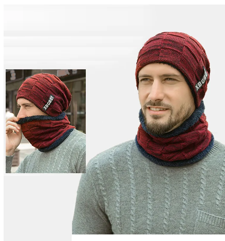 Unisex Winter Mütze & Schal Set Strickmuster mit Plüschfutter in verschiedenen Farben