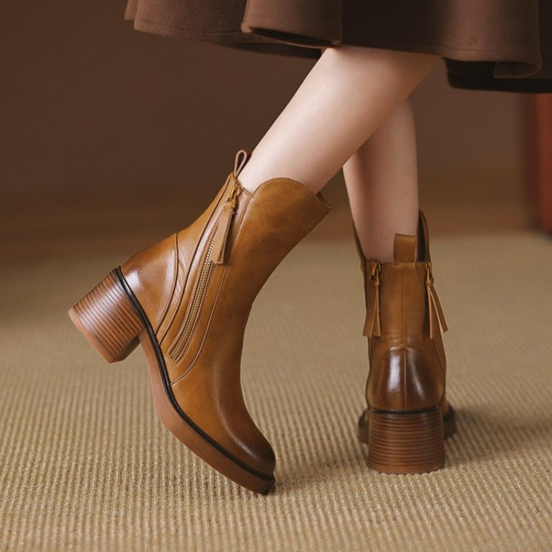 Damen Stiefelette mit Absatz – Eleganter Veganem Leder-Look für Alltag & Büro