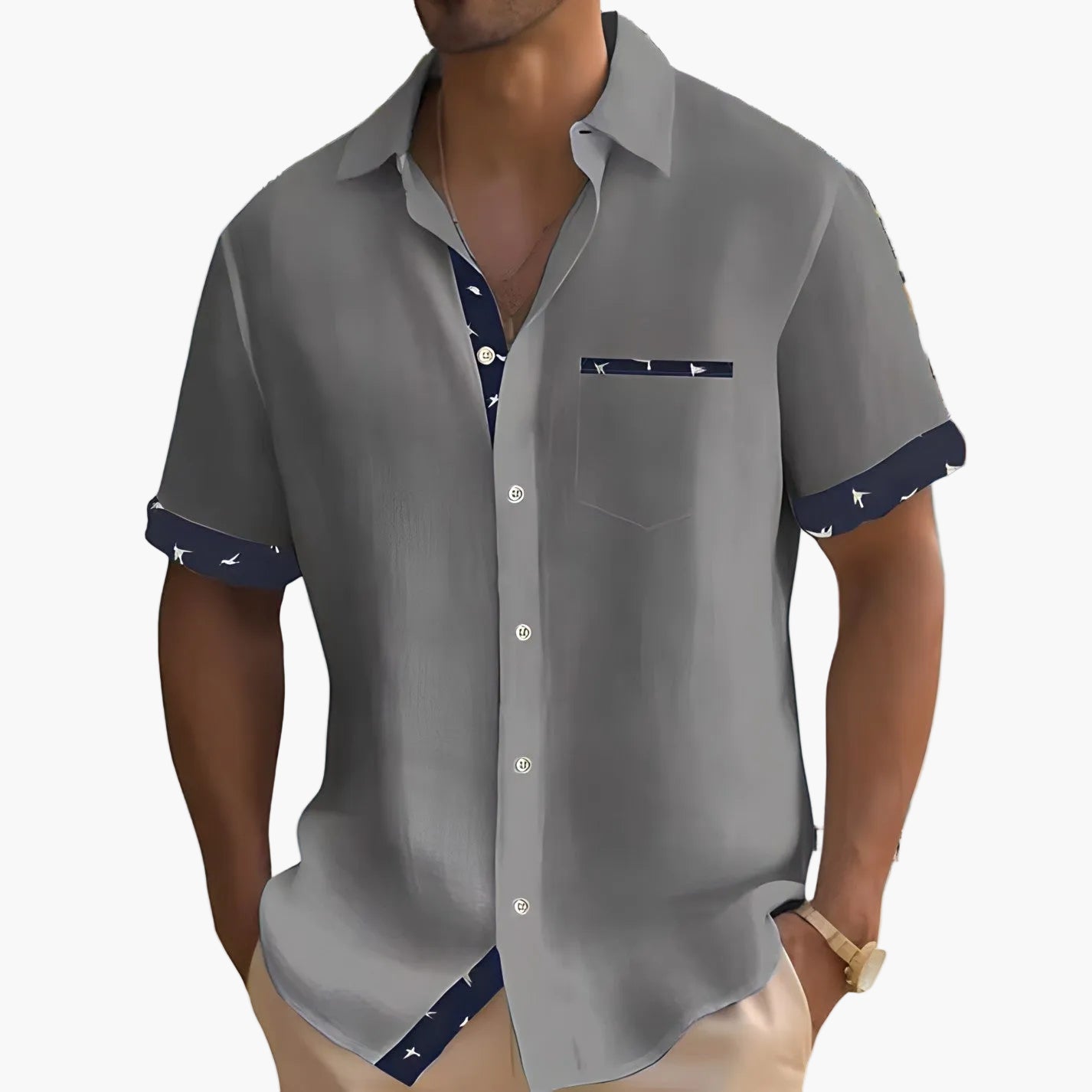 Herren Freizeit Kurzarmhemd – Modernes, leichtes Sommerhemd mit Kontrastdetails, ideal für Streetwear und Alltag