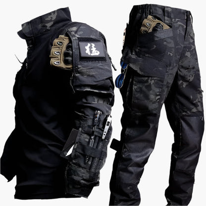 Herren Taktik-Set – Combat Longsleeve mit Half-Zip & Cargo-Hose mit Knieschutz für Airsoft, Paintball & Outdoor