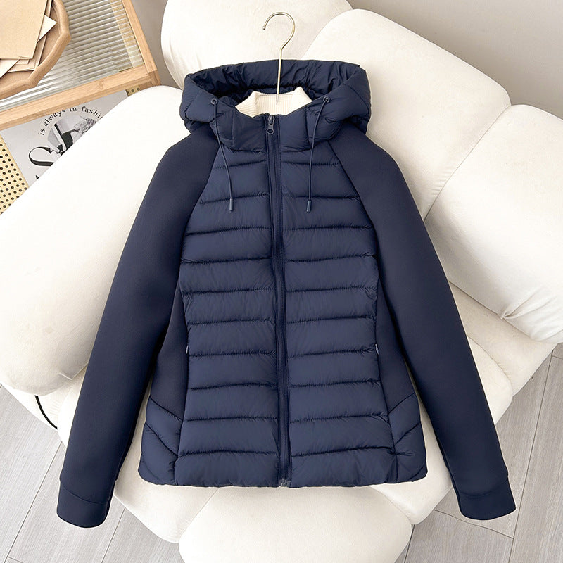 Damen Steppjacke mit Kapuze und Ärmeln aus weichem Material