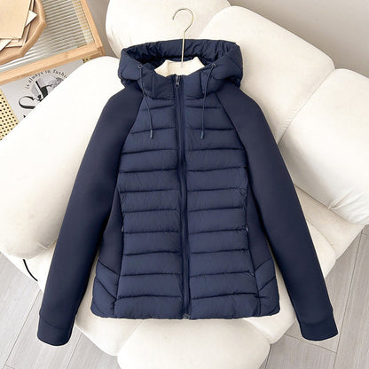 Damen Steppjacke mit Kapuze und Ärmeln aus weichem Material