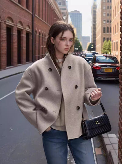 Kurze Damen Doppelreiher Jacke mit Stehkragen
