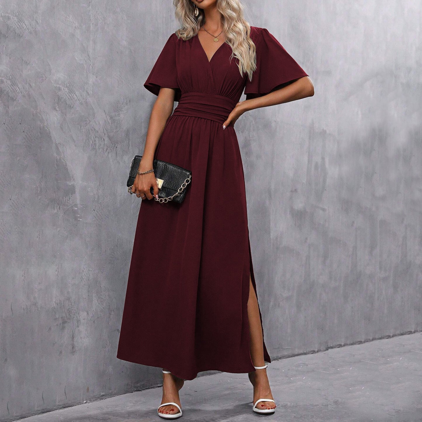Elegantes Damen Maxi Wickelkleid – Sommerkleid für Hochzeit, Party & Abend – Damen große Größen – Boho & Chic Kleid