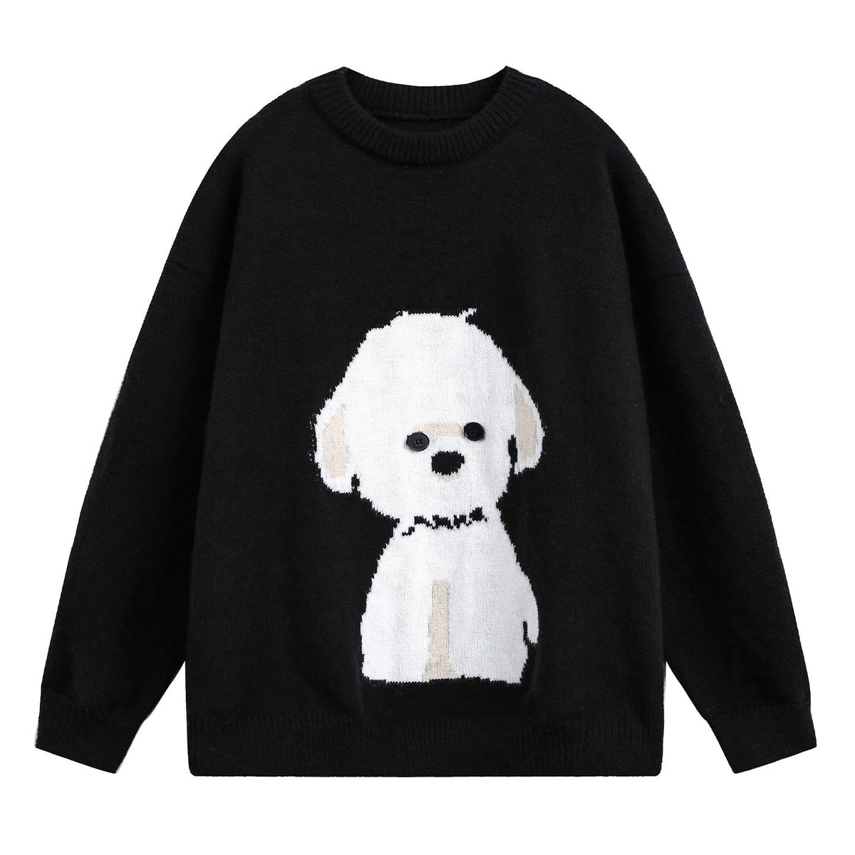 Unisex Strickpullover mit Rundhalsausschnitt und Hundemotiv