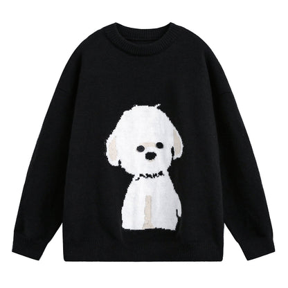 Unisex Strickpullover mit Rundhalsausschnitt und Hundemotiv
