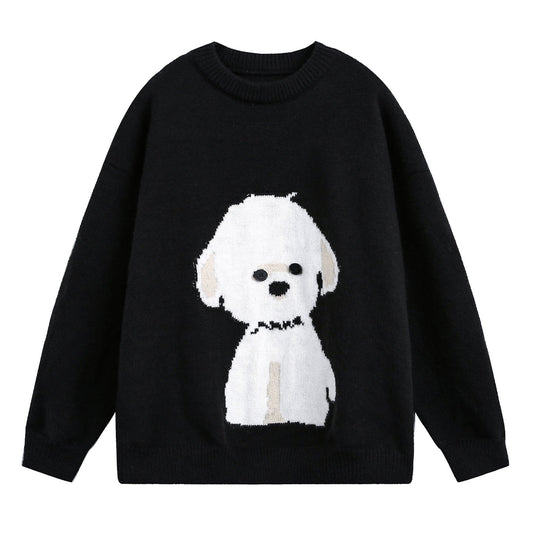 Unisex Strickpullover mit Rundhalsausschnitt und Hundemotiv