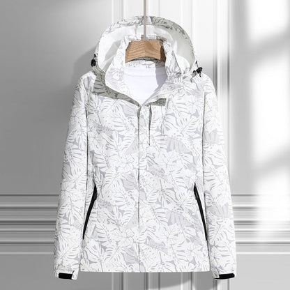 Leichte Outdoor Jacke mit Kapuze & Blattmuster Reißverschluss-Taschen für Damen & Herren